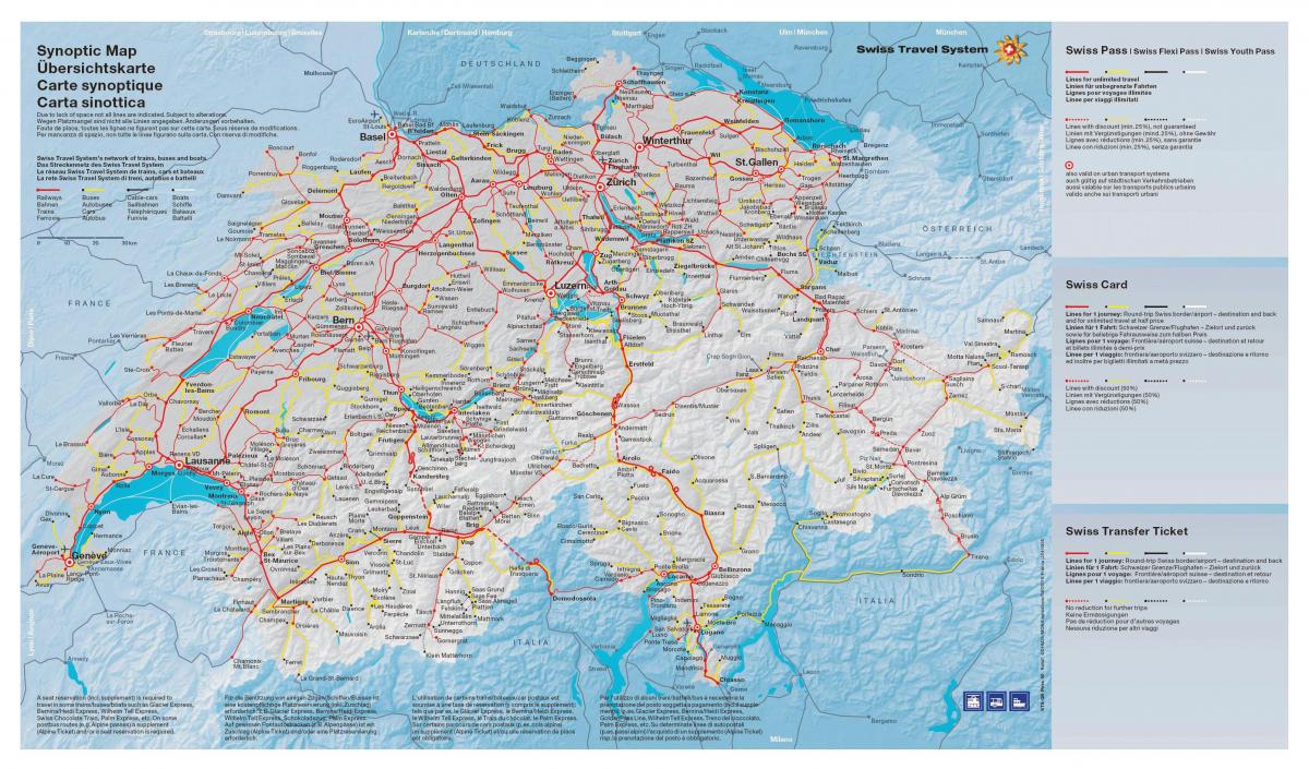 Mapa linii kolejowych w Szwajcarii